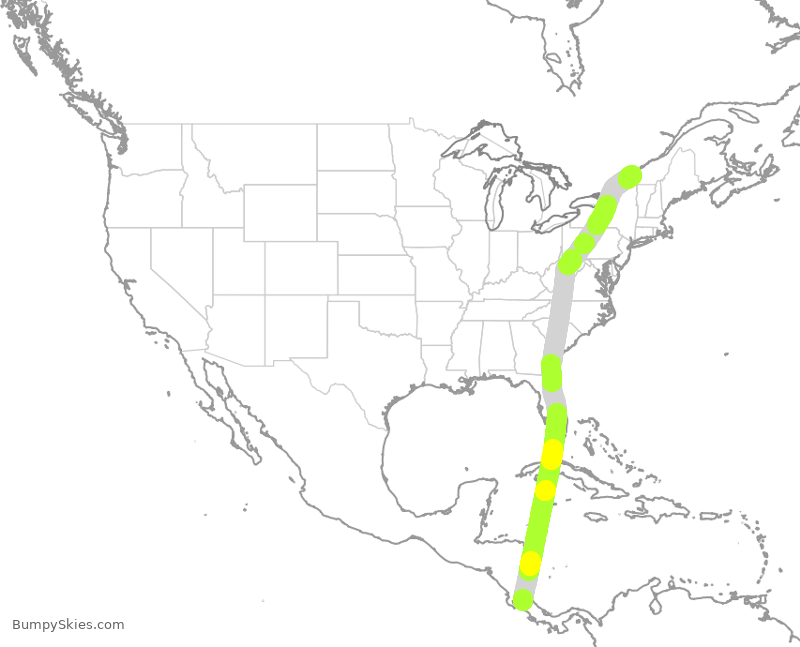 Turbulence forecast map for TSC197, SJO to YUL