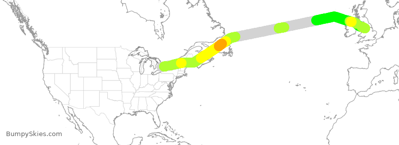 Turbulence forecast map for TSC206, YYZ to MAN