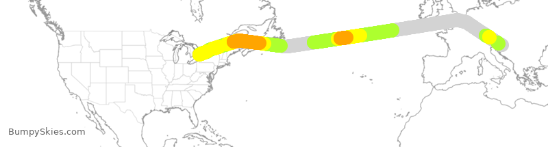 Turbulence forecast map for TSC212, YYZ to ZAG