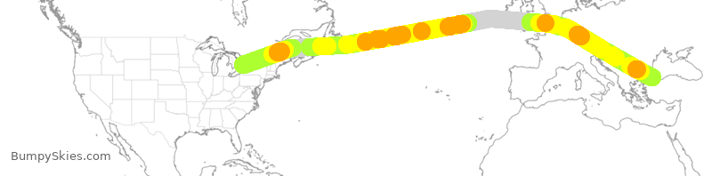 Turbulence forecast map for TSC214, YYZ to TFM