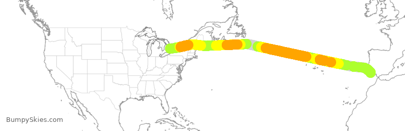 Turbulence forecast map for TSC232, YYZ to FAO