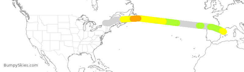 Turbulence forecast map for TSC260, YUL to EBL