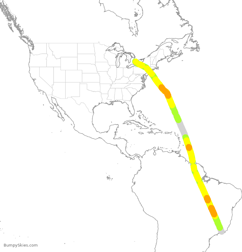 Turbulence forecast map for TSC272, YYZ to GIG