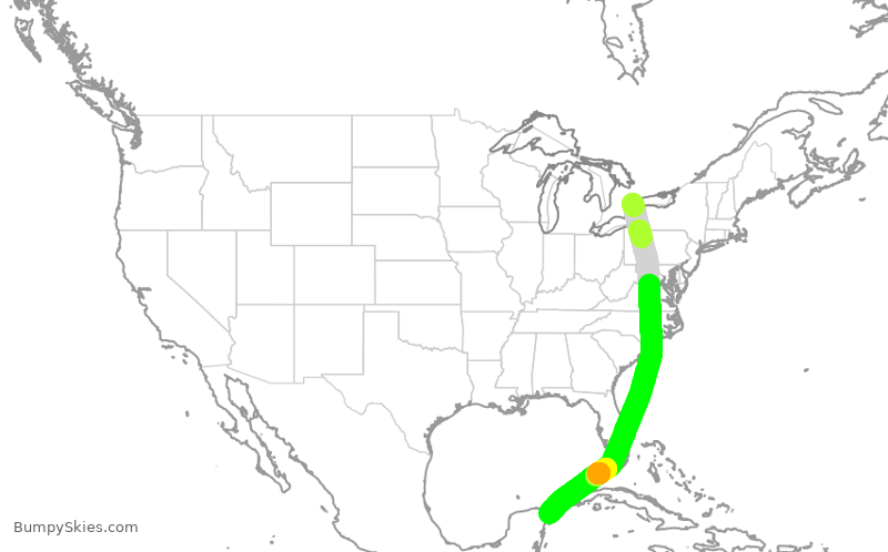 Turbulence forecast map for TSC326, YYZ to CUN