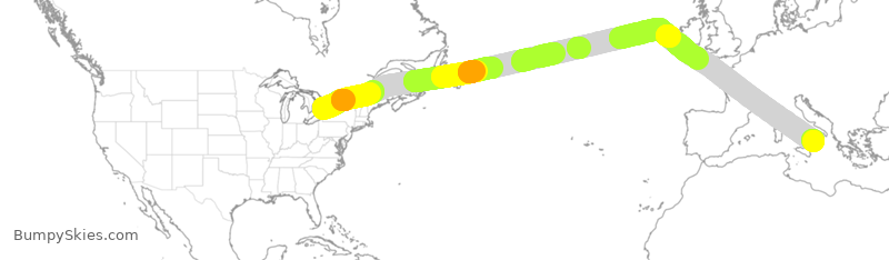 Turbulence forecast map for TSC342, YYZ to SUF