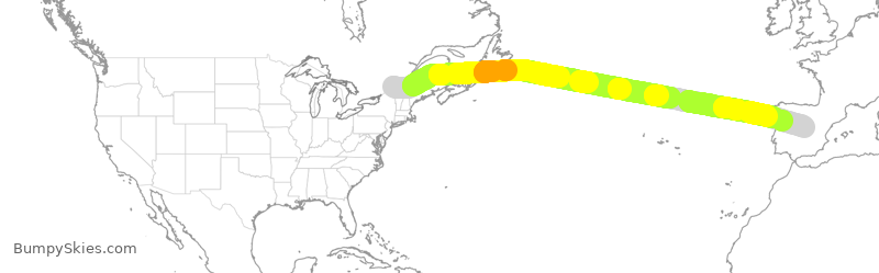 Turbulence forecast map for TSC384, YUL to EMD