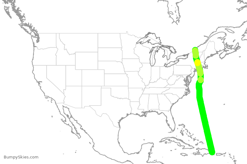 Turbulence forecast map for TSC399, PUJ to YUL