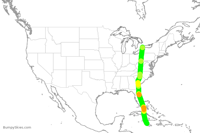 Turbulence forecast map for TSC518, YYZ to MBJ