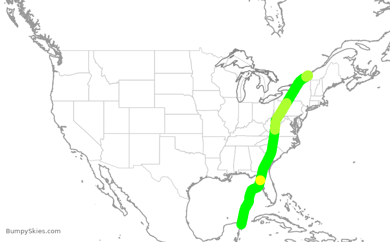 Turbulence forecast map for TSC539, CUN to YUL