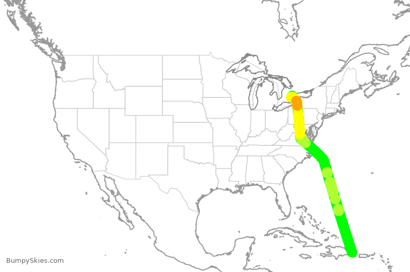 Turbulence forecast map for TSC987, DPC to YYZ