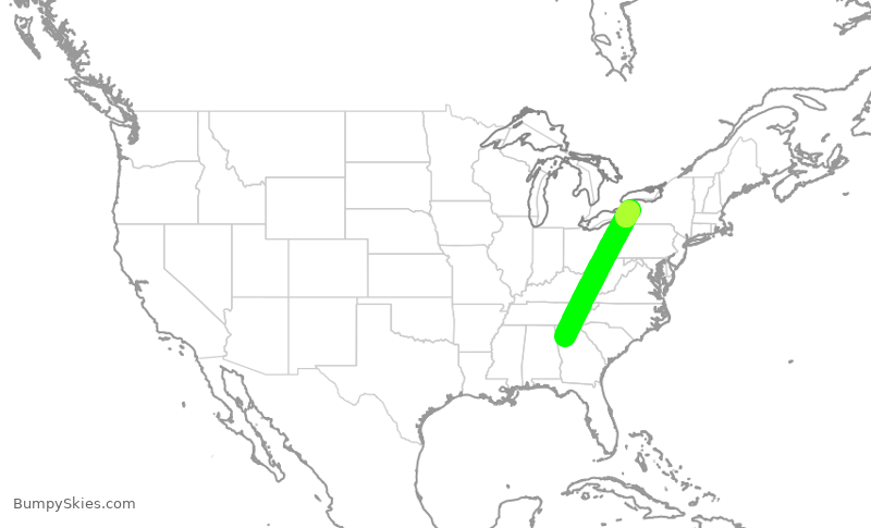 Turbulence forecast map for TWY101, KRYY to BUF