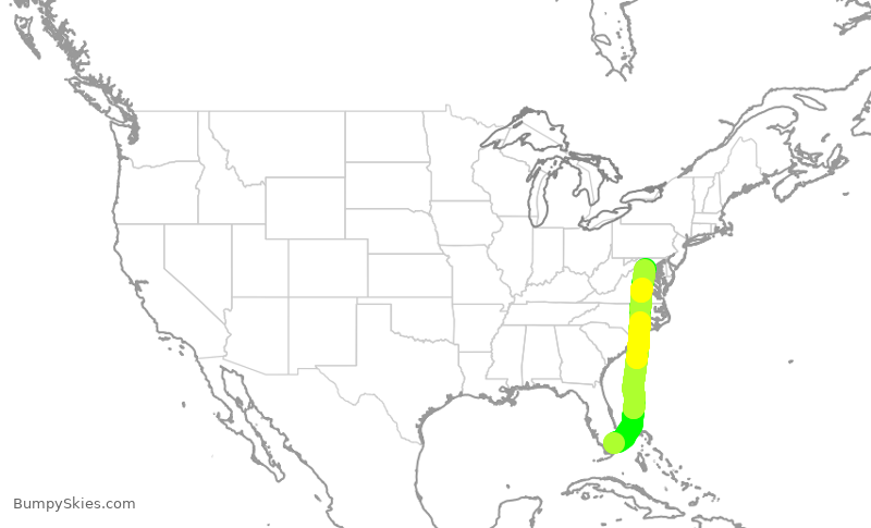 Turbulence forecast map for TWY1026, OPF to IAD