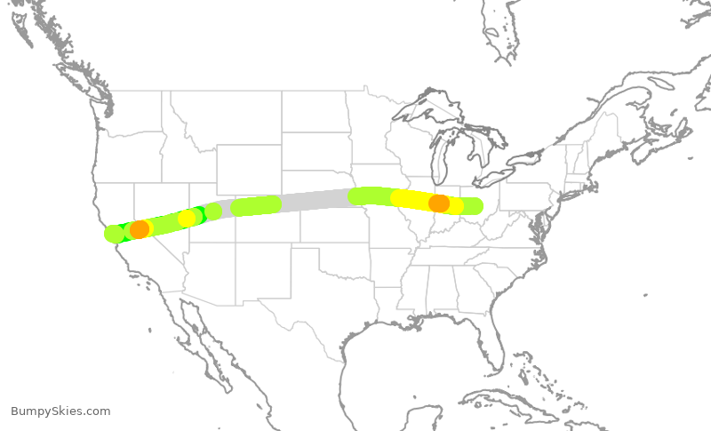 Turbulence forecast map for TWY13, CMH to OAK