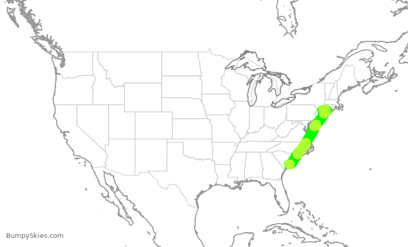 Turbulence forecast map for TWY141, CHS to HPN