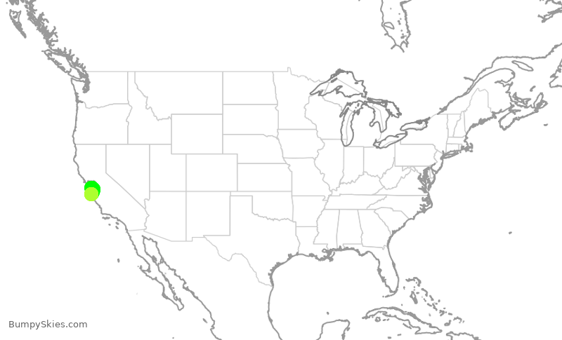 Turbulence forecast map for TWY1650, SJC to MRY