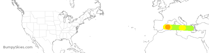 Turbulence forecast map for TWY1650, ATH to IBZ