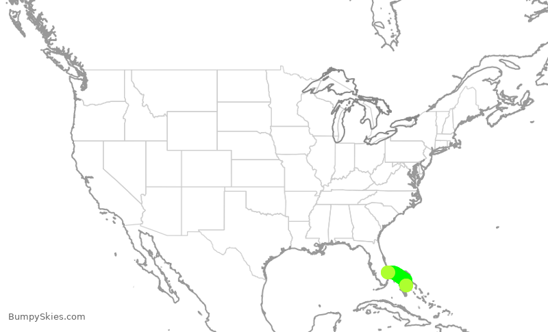Turbulence forecast map for TWY16, PBI to YNN