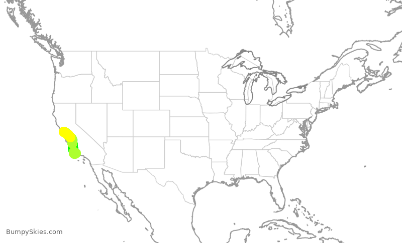 Turbulence forecast map for TWY188, SBA to OAK