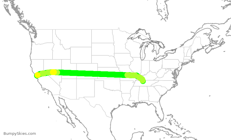 Turbulence forecast map for TWY191, SFO to BNA