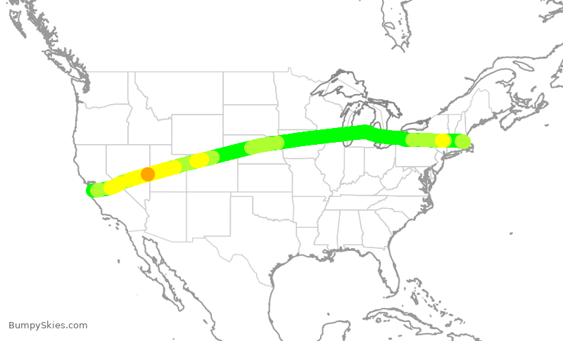 Turbulence forecast map for TWY2000, BOS to SJC