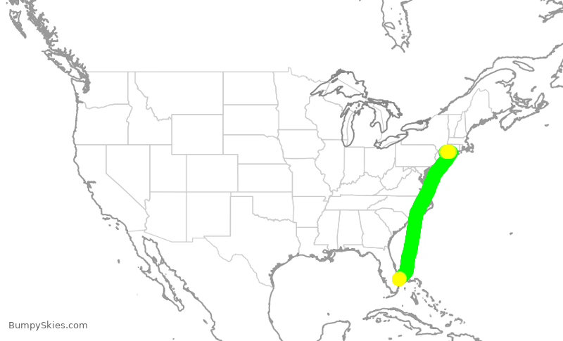Turbulence forecast map for TWY20, PBI to HPN