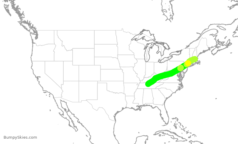 Turbulence forecast map for TWY218, BED to BNA