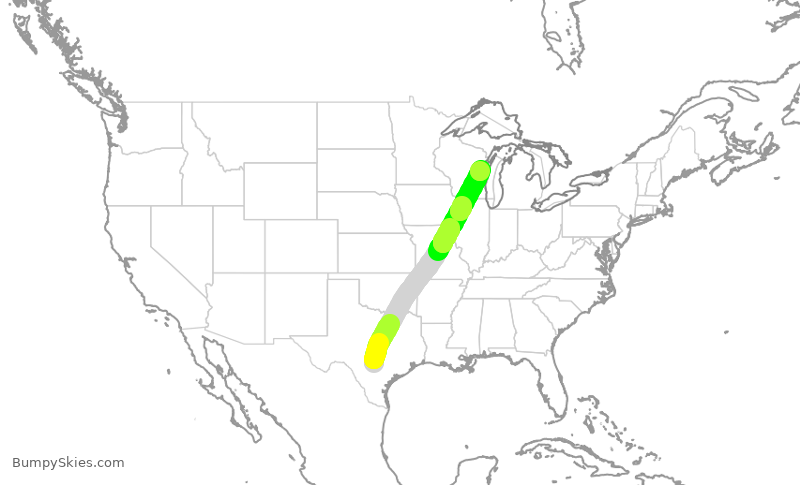 Turbulence forecast map for TWY228, SAT to GRB