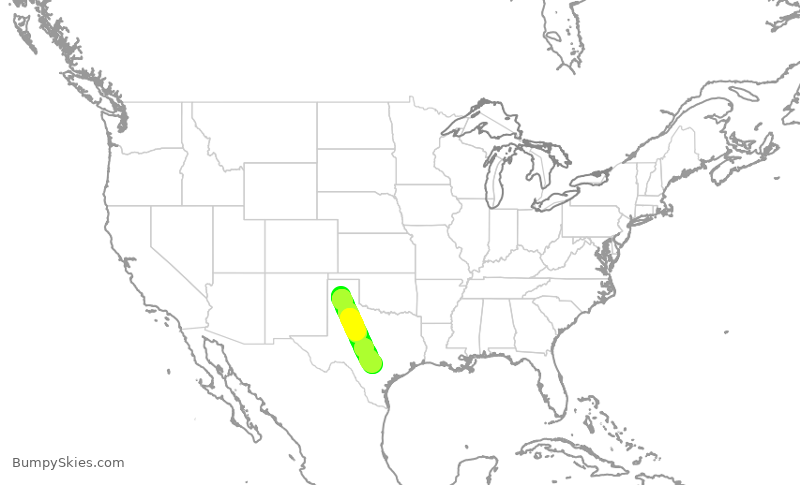 Turbulence forecast map for TWY249, AMA to SAT