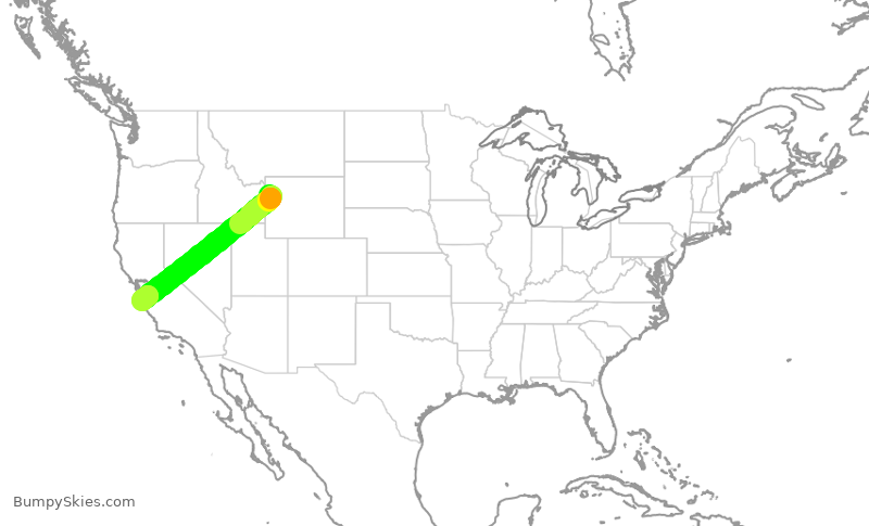 Turbulence forecast map for TWY262, JAC to MRY