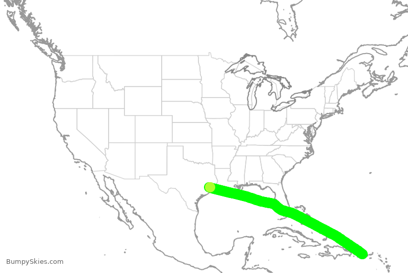 Turbulence forecast map for TWY290, IAH to SJU