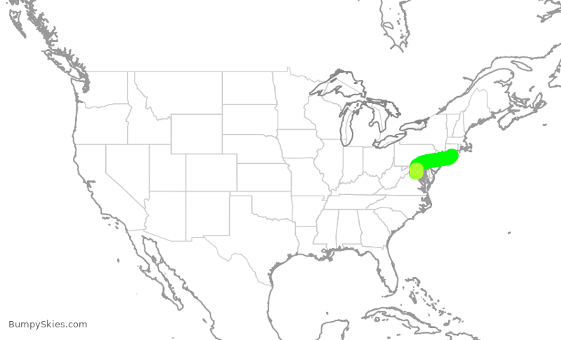 Turbulence forecast map for TWY305, FOK to IAD