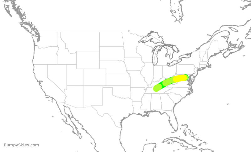 Turbulence forecast map for TWY305, IAD to BNA