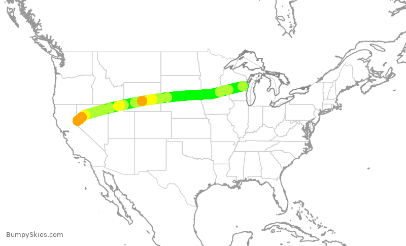 Turbulence forecast map for TWY307, GRB to RNO