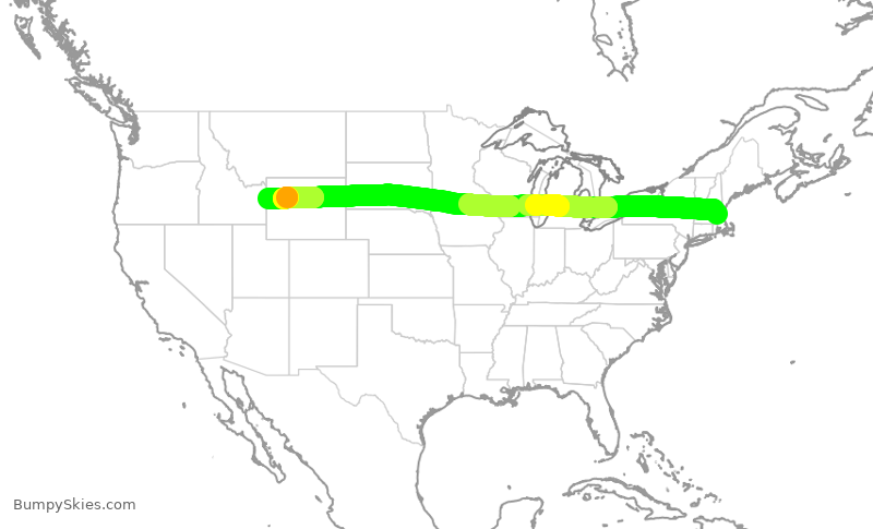 Turbulence forecast map for TWY35, BED to JAC