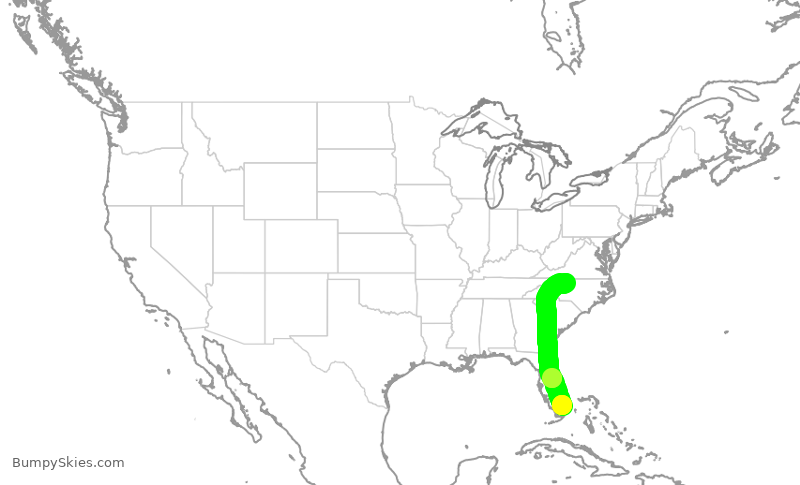 Turbulence forecast map for TWY525, OPF to GSO