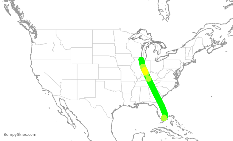 Turbulence forecast map for TWY537, PWK to OPF