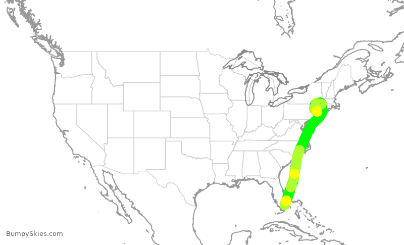 Turbulence forecast map for TWY541, OPF to TEB