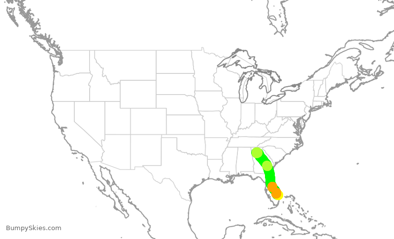 Turbulence forecast map for TWY562, DJT to PDK