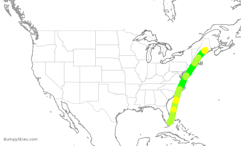 Turbulence forecast map for TWY604, BGR to OPF