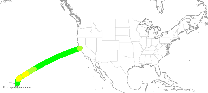 Turbulence forecast map for TWY61, SFO to KOA