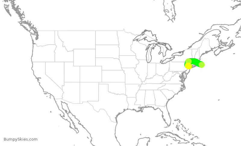 Turbulence forecast map for TWY650, ACK to TEB