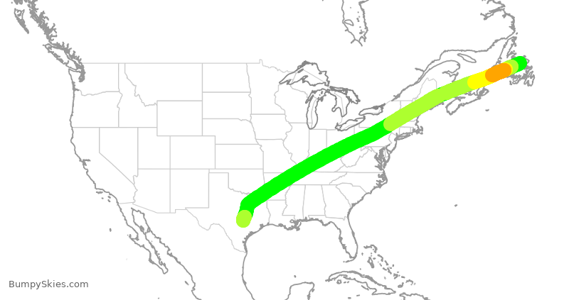 Turbulence forecast map for TWY704, YQX to AUS