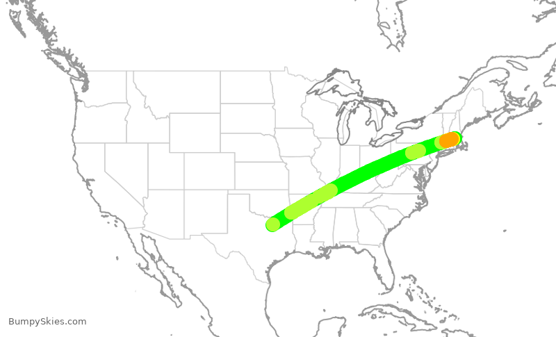 Turbulence forecast map for TWY717, DAL to BED