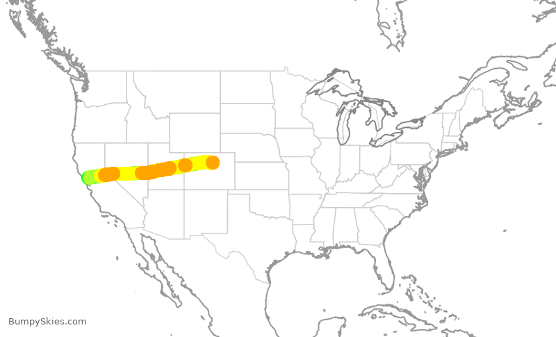 Turbulence forecast map for TWY722, BJC to APC