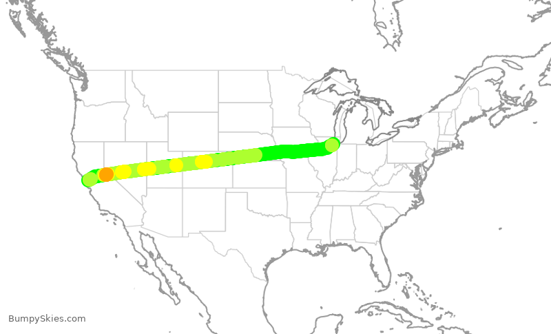 Turbulence forecast map for TWY774, OAK to MDW