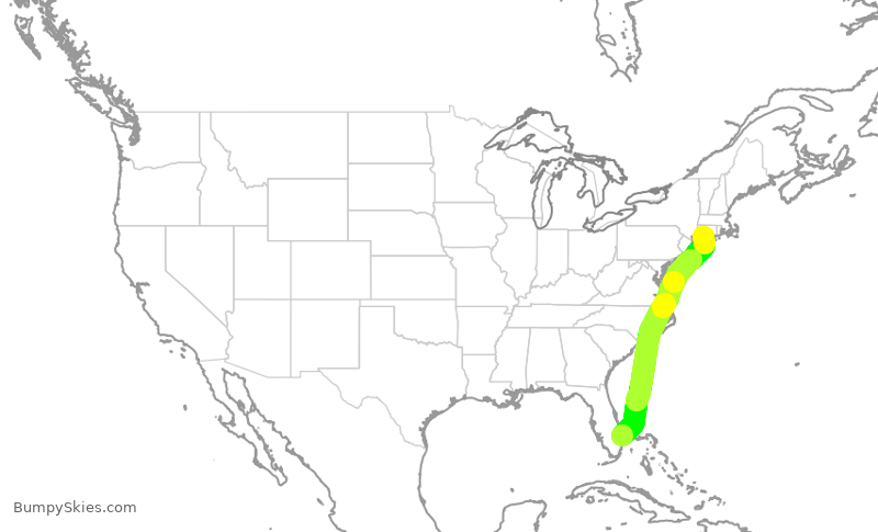 Turbulence forecast map for TWY777, PBI to HVN