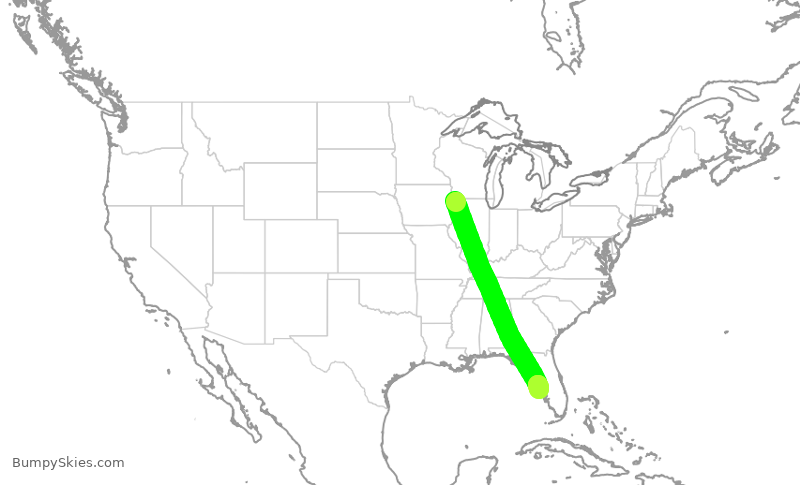 Turbulence forecast map for TWY82, DBQ to SRQ