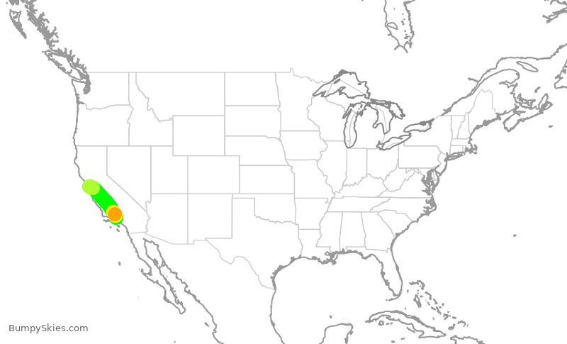 Turbulence forecast map for TWY84, VNY to OAK