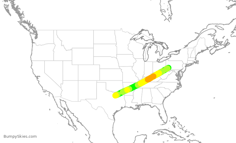 Turbulence forecast map for TWY851, LBE to DAL
