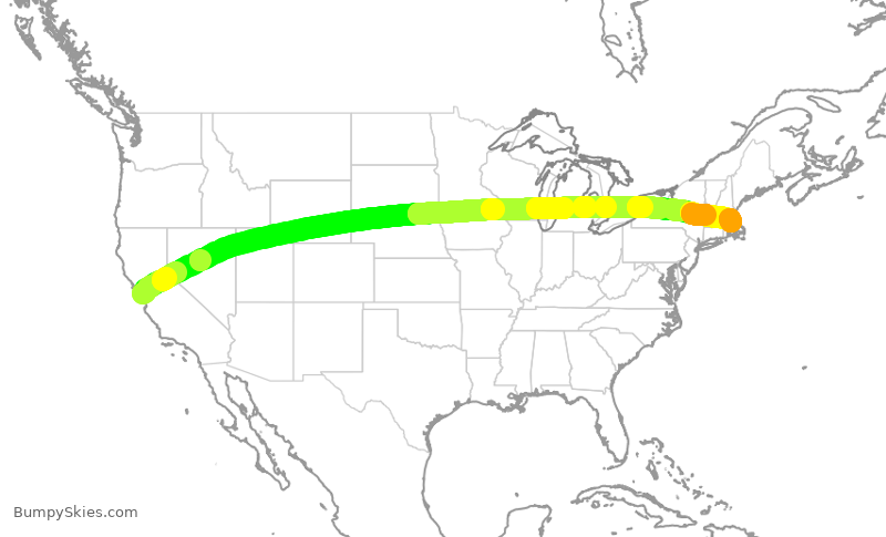 Turbulence forecast map for TWY87, NUQ to BOS